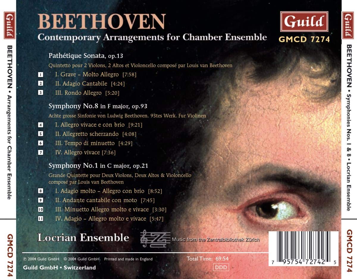 ベートーヴェン：同時代における室内楽編曲集（交響曲第1番、第8番、悲愴ソナタ）（ロクリアン・アンサンブル）
