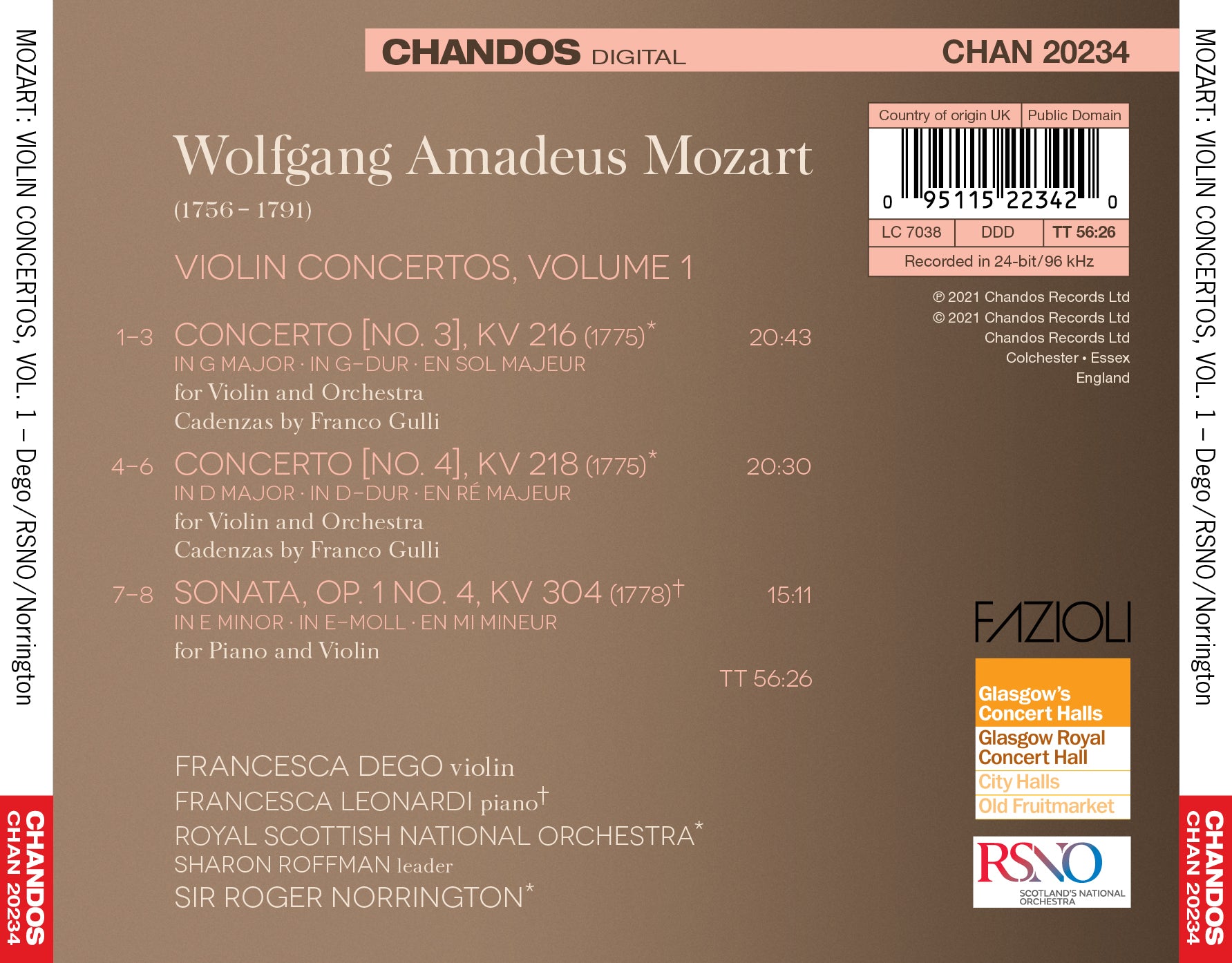 モーツァルト：ヴァイオリン協奏曲集 Vol.1（フランチェスカ・デゴ＆ロジャー・ノリントン）