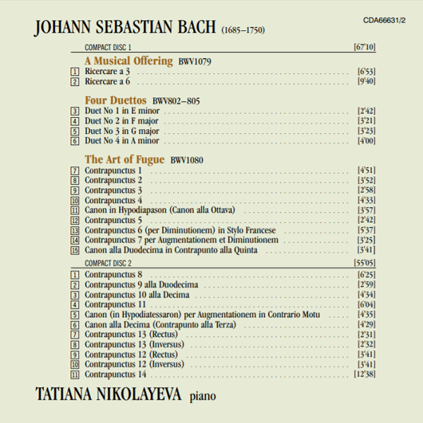 J.S.バッハ：フーガの技法 BWV.1080（タチアナ・ニコラーエワ