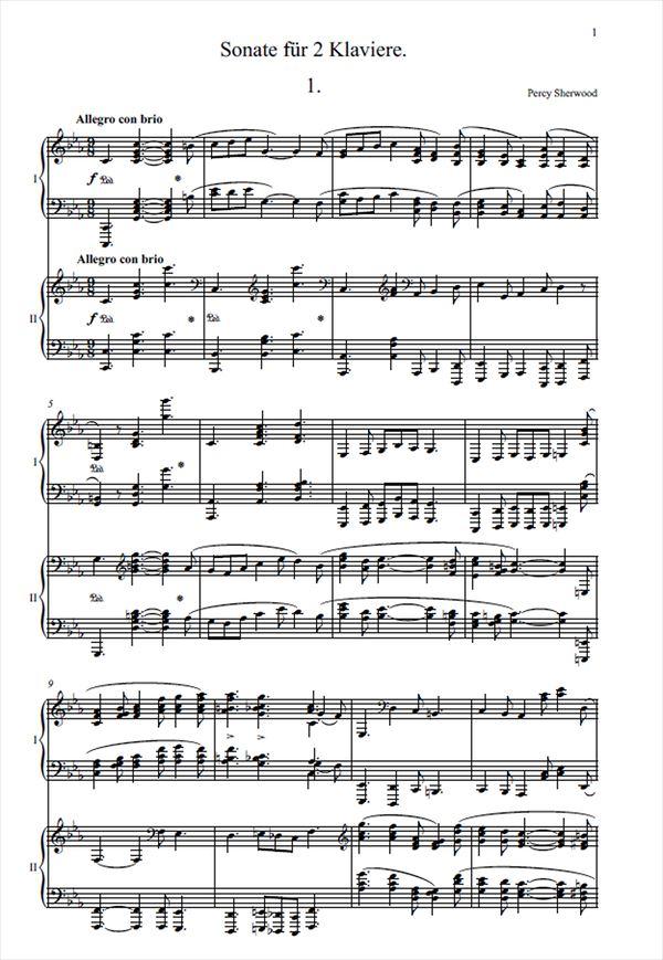 【楽譜】パーシー・シャーウッド：2台ピアノのためのソナタ